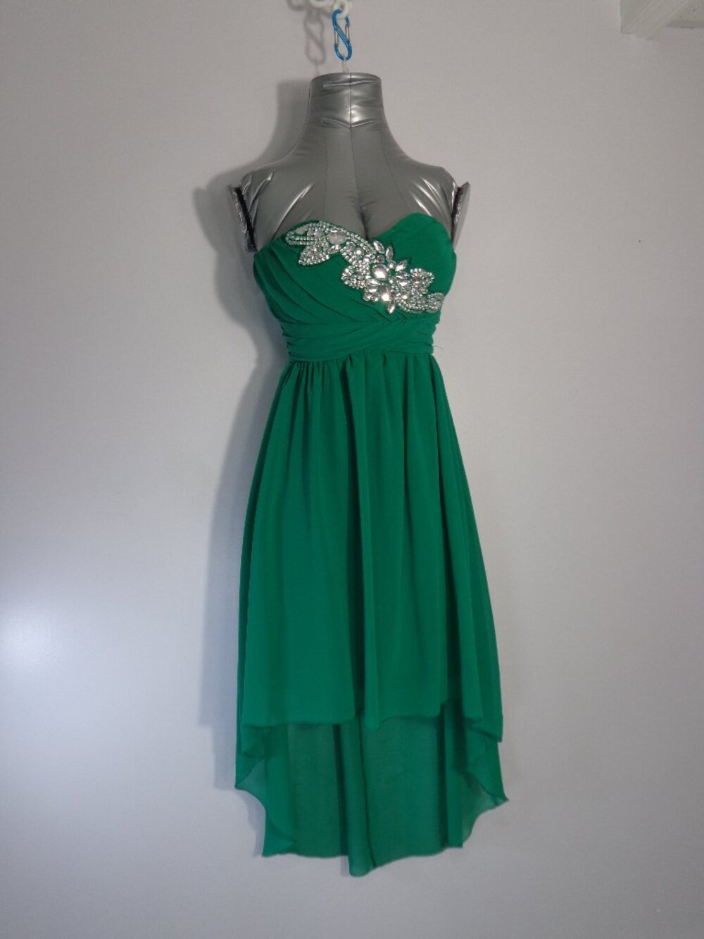 Deb Emerald Green High-low Strapless Jewel Embellished Prom/Party Gown Teen Sz 3
